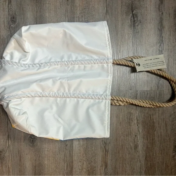 Sea Bags Maine Recycled Sails Tote yellow & blue rope handle large bag Handmade! - Picture 4 of 9